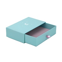 Dr.Box Coffret à bijoux personnalisé bleu clair avec tiroir coulissant, emballage estampé motif lune, poignées en satin, pour boucles d'oreilles et colliers, gris