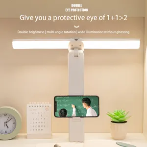 Luminária led dobrável com proteção para os olhos, recarregável, lâmpada para mesa de estudo, quarto, com suporte para celular