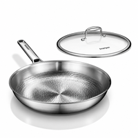 Wajan Goreng Anti Lengket Smartpan Hammered Stainless Steel Titanium Tanpa Lapisan, Dasar Datar Tiga Lapis, Aman untuk Oven Gas dan Induksi