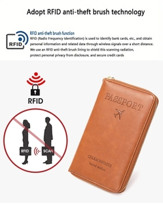 卸売新多機能ロングパスポートホルダーチケットストレージRFIDブロッキング旅行ジッパーパスポート電話ホルダーバッグ - Product Image 2