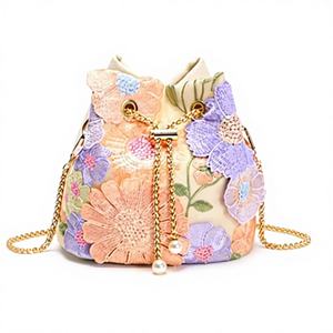 Nouveau sac seau d'été rétro tendance pour femme, fabrication robuste, maille PVC, fleurs brodées, paillettes, bandoulière chaîne - Product Image 1
