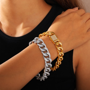 Bracelet en zircon cubain plaqué or 18 carats en acier inoxydable avec fermoir, bijou unisexe tendance, cadeau - Product Image 1