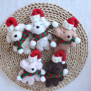 Factory Wholesale Christmas Santa Hat Puppy Scarf Keychain Cute Plush Toys 4inch Stuffed Animal Toys <b>Claw</b> <b>Machine</b> Toys for <b>Kids</b> - Product Image 1