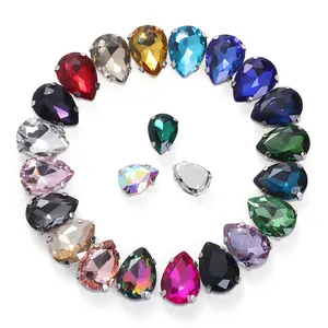 Glitter Drop Crystal Rhinestone Hand Sew On Glass Stones Ornament Diamond Beads For Dress artigianato fai da te accessori per trapano ad artiglio