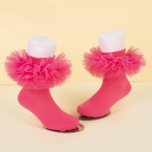 थोक फ्फी फ्राली राजकुमारी पोशाक मोजे नवजात शिशु बच्चे को गुलाबी सफेद रफले बिग फीता राजकुमारी मोजे - Product Image 6