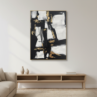 Grande peinture abstraite noire et blanche faite à la main, art en feuille d'or, toile texturée moderne, décoration murale, cadre personnalisé, taille personnalisable