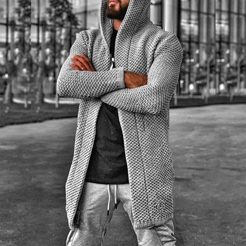 Sweater Cardigan Men Mid Length Hooded 