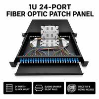 Panel de Conexiones de Fibra Óptica para Montaje en Rack 1U de 19 Pulgadas, 24 Puertos con Bandeja de Empalme, Adaptador LC Pigtail, Cajón Deslizante, Acero Laminado en Frío ODF