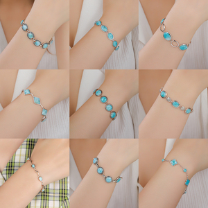 Pulseras Larimar de Plata de Ley 925, puños de Metal martillado con gemas cortadas en Drusy, cadena fina y artesanía texturizada de eslabones - Product Image 5