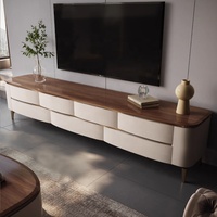 Table basse en bois massif et meuble TV combinés, style luxe léger et moderne, pour salon, meuble TV design avec rangement