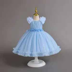 Vestido de princesa para niñas, tutú de lentejuelas, malla de encaje, cumpleaños, graduación, niño pequeño, ropa elegante para fiesta de boda, vestido de bautismo para niños