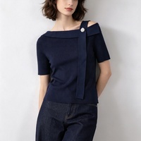 Tyan 2026 – Nouveau pull tendance à manches mi-longues et coupe ajustée pour femme, design asymétrique à une épaule, en maille