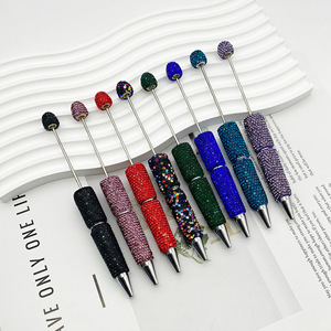 Bling Full Cover Black Ink <strong>Plastic</strong> Beaded Pen Ballpoint Pens DIY Jewelry <strong>Beads</strong> Gifts School Office Writing Signature Pen - Product Image 2