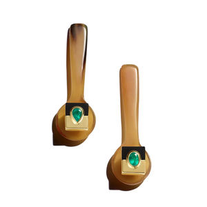 ต่างหูสตั๊ดกลมรูปวงรีสีเขียวทำจากสเตนเลสสตีลชุบทอง18K สำหรับ E251762ต่างหูผู้หญิงงานตามสั่ง - Product Image 2