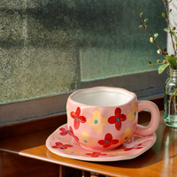 Tasses en céramique irrégulières pour hôtel, bureau, maison, tasses à lait et à café compatibles micro-ondes, tasses en céramique avec soucoupe et anse