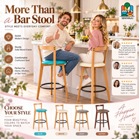 Tabouret de bar avec dossier en bois, assise rembourrée, repose-pieds en métal, hauteur de comptoir, tabouret de bar de cuisine