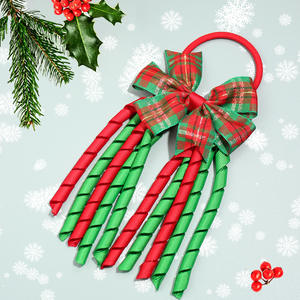 Natale Plaid corda per capelli Cheerleading Streamer con nastro in rotolo per ragazze accessori per capelli per feste - Product Image 2