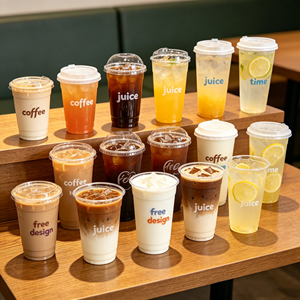 Gobelets en plastique PET transparents de 98 mm, sans BPA, jetables, personnalisables, de 10 oz et 24 oz, avec couvercles à dôme et pailles pour café glacé, jus et thé Boba - Product Image 1
