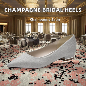 Zapatos de Novia de Satén Color Champán, Tacón Medio, Punta en Pico, para Mujer, Ideales para Compromiso, Dama de Honor, Boda - Product Image 2