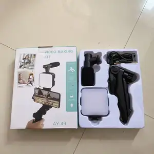 Smartphone Video Shooting Kit Microphone Bracket Phone Holder LED Selfie Lighting Recording Handle Stabilizer Equipment