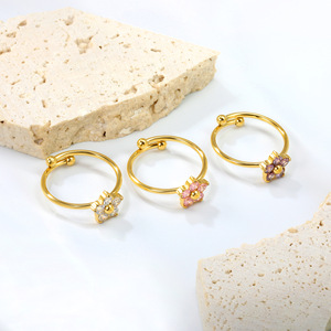 แหวนเปิดรูปดอกไม้ประดับเพชรซิคอน ชุบทอง 18k ทำจากสแตนเลสสตีล สำหรับผู้หญิง ของขวัญ เครื่องประดับ - Product Image 2