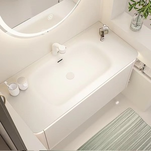 Modern intelligent jijianfeng hot-bent integrated basin <b>rubber</b> wood <b>paint</b> bathroom cabinet combination - Product Image 2