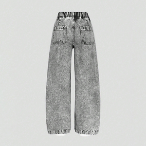 <span class=keywords><strong>Jean</strong></span> gris tendance pour petite fille avec nœud décoratif, coupe droite, pantalon en denim polyvalent pour enfant, personnalisable - Product Image 2