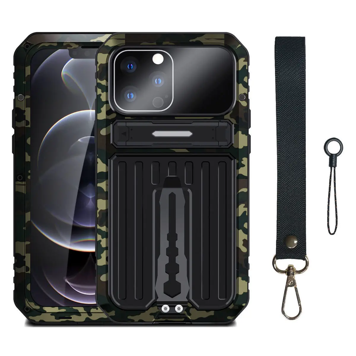 Luxury Metal Bumper With Belt-Clip & Holder Lens Camera Protection Armour Case For iPhone 13 12 Pro Max