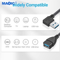 Kabel aksesori yang sering digunakan USB 3.0 90 derajat sudut kanan pria ke Wanita ekstensi kabel ekstensi USB 3.0