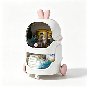 Chariot de rangement pour bébé Lapin Mignon, 2 niveaux, en plastique, organisateur de chambre d'enfant, anti-poussière, avec roulettes mobiles, pour jouets et couches d'enfants, vente en gros - Product Image 5