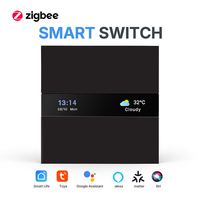 Untuk Sakelar Dinding Zigbee Smart 2-Gang IP20 Tampilan Tombol Waktu Cuaca Panel PC Hitam Tanpa Kabel Live Sentuh Sensitif Suara