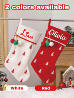 Chaussette de Noël personnalisée avec motif sapin de Noël, nom personnalisé, sacs cadeaux de Noël avec pompon pour la décoration de cheminée des fêtes