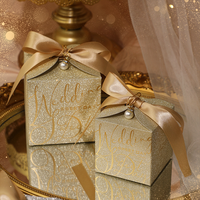 Boîte à dragées de luxe personnalisée avec paillettes dorées, perles et ruban, emballage élégant pour bonbons de mariage et cadeaux de fête