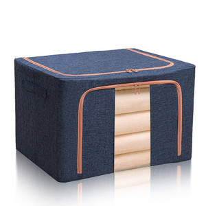 Large capacity cotton linen Oxford steel frame quilt storage box foldable transparent pocket clothes storage box