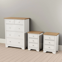 NOVA Table de chevet à 3 tiroirs en bois massif blanc mat de style classique Table de chevet prête à l'emploi Armoire pour meubles de maison Salon