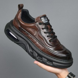 Zapatillas Deportivas de Piel Auténtica Negra con Punta Redonda y Cordones, Amortiguación de Aire, Entresuela de EVA, Suela de Goma, Estilo Baloncesto para Toda Temporada - Product Image 6