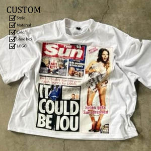 Camiseta con efecto lavado vintage personalizada para hombre, camiseta informal de verano de manga corta con cuello redondo - Product Image 2