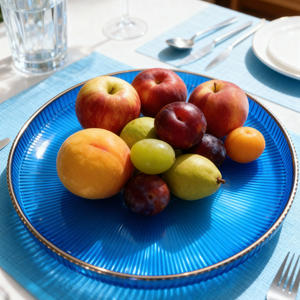 Plato de Postre de Vidrio Transparente con Borde Dorado Plateado de Lujo al por Mayor, Plato Redondo de 13 Pulgadas para Servir <span class=keywords><strong>Frutas</strong></span>, Bandeja de Servicio para <span class=keywords><strong>Hotel</strong></span> - Product Image 6