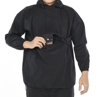 Ensemble de pluie deux pièces imperméable et coupe-vent, couleur unie, avec haut pull à poche kangourou et pantalon à fermetures éclair aux chevilles, en taffetas de polyester, facile à porter