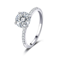 Bague en argent sterling 925 personnalisée avec certification GRA, moissanite ronde 1 carat, plaquée platine, pour femme, vente directe fabricant