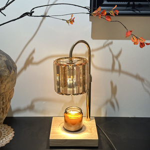 Modern Brass <b>Candle</b> Warmer <b>Lamp</b> with Crystal Dome <b>Shade</b> and Wooden Base AC Powered for Bedroom Decor - Product Image 5