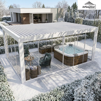 Pergola motorisée Airfun Outdoor, résistante aux intempéries, en aluminium avec revêtement poudré, toit à lames orientables, imperméable, pavillon de patio avec éclairage LED