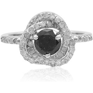 Anillo de Diamantes de 1.02 Quilates, Corte Redondo, Halo Negro, Anillo de Compromiso para Mujer, Oro Blanco de 10k - Product Image 2