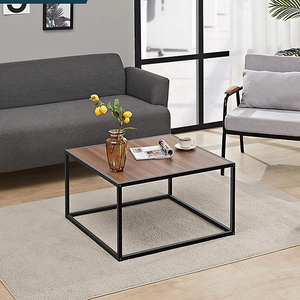 <span class=keywords><strong>Tavolino</strong></span> da Caffè Industriale in Legno all'Ingrosso, Facile da Montare, Quadrato, Basso, per Soggiorno con Struttura in Metallo Nero - Product Image 2