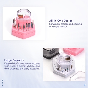 2 in 1 24 Hole Nail Drill Bit Holder Cleaning Case Transparent Dustproof Organizer <b>Box</b> for Manicure Efile Bits Salon Home Use - Product Image 5