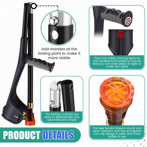 Эргономичные 10-уровневые регулируемые по высоте противоударные костыли предплечья для взрослых с черной ручкой, пара складных тростей для травм ног - Product Image 5