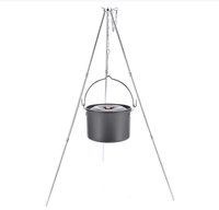 Panci Gantung untuk Berkemah di Luar Ruangan, Bahan Aluminium Alloy Anti Lengket 4-5L, Kompatibel dengan Kompor Gas, Set Peralatan Masak Portabel Ringan untuk Piknik