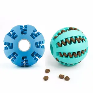 Custom natural indestruct clean teeth interactive pelota para perro pet dog play training toy add food tough chew rubber ball