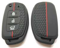 Funda de Silicona Antideslizante para Llave de Coche, Compatible con la Serie Hyundai, Llave Remota Plegable de 3 Botones con Decoración de Línea Roja