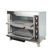 Pizza panggang dalam ruangan komersial tiga 3 tiga dek 6 lapisan nampan Oven roti tipe Gas dengan 9 nampan